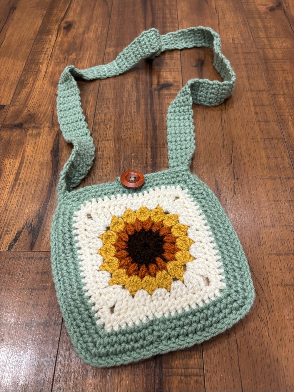 Handmade Crochet Sunflower Crossbody Purse Boho Granny Square Bag Cottagecore